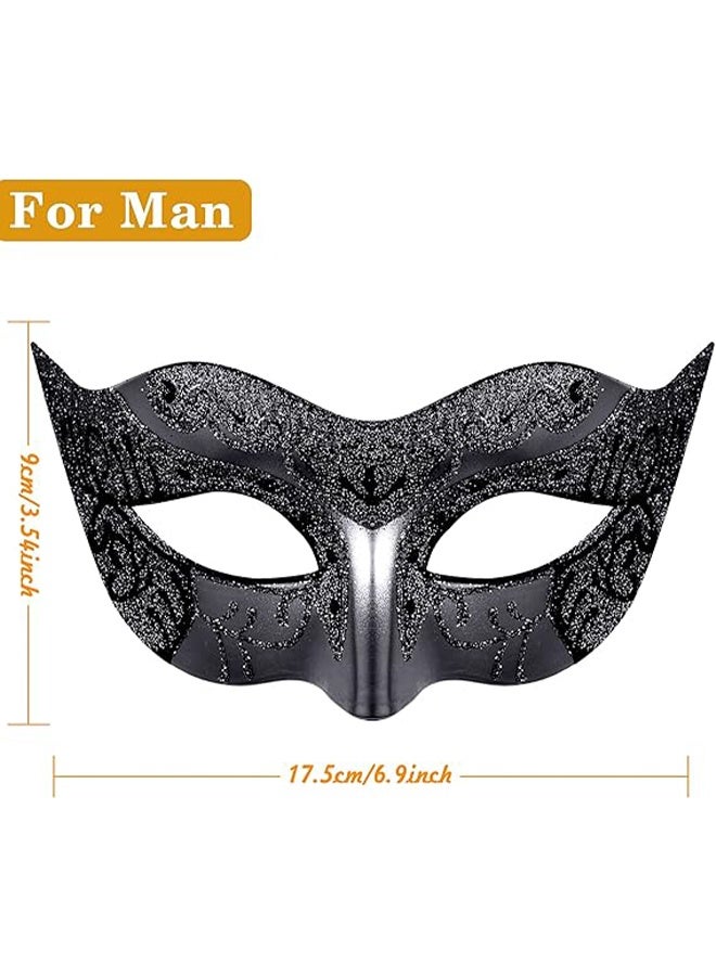 Ba Love 2 Pcs Couple Masquerade Mask Set Venetian Party Mask Mardi Gras Mask Costume Mask Fancy Dress Mask for Women Men (Black) - Image 2